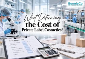Private label cosmetics cost illustration showing laboratory testing, production and packaging